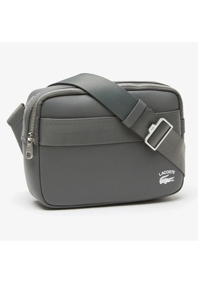 Lacoste Holiday Unisex Leather Bag 22 17 6 Hakiki Deri Ayarlanabilir Askılı Baskılı Unisex Postacı Çantası Gri