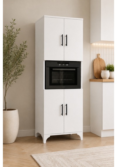 Renazzo %100 Mdf Çok Amaçlı 4 Kapaklı Büyük Boy Fırın Kiler Balkon Beyaz