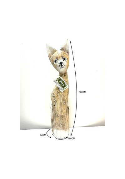 Ahşap Dekoratif Kedi 60 Cm A. Kahve Otantik El Yapımı Biblo