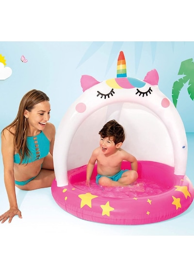Intex 58438 Boynuzlu Kedi Şekilli Şişme Taban Çocuk Havuzu 102cm Çok Renkli