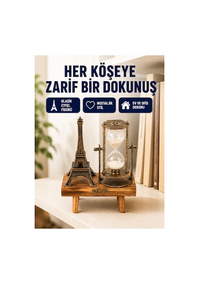 Dekoratif Kum Saati Ahşap Malzeme, Hediyelik Masa Aksesuarı Siyah