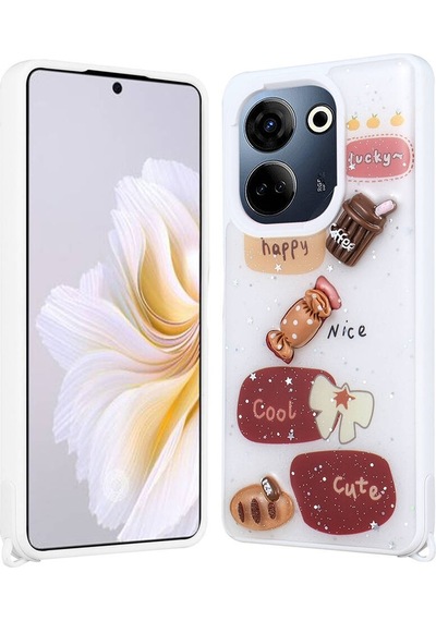 Tecno Camon 20 İle Uyumlu Kılıf Parlayan Sıvılı Simli Kabartma Figürlü Kapak