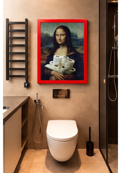 Renkli Çerçeveli Tek Parça Banyo Temalı Yüksek Kalite Uv Basklı Tablo Mdf Kırmızı