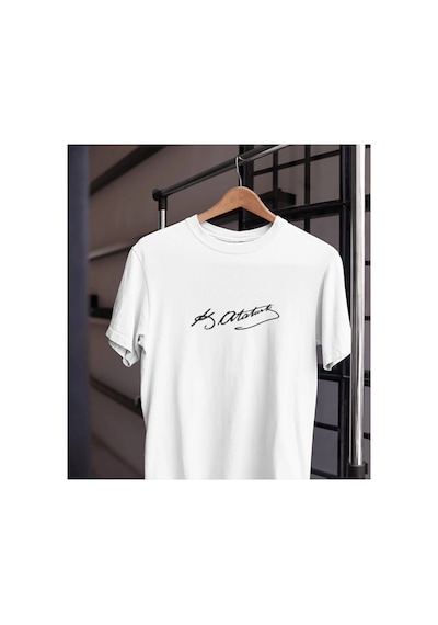 Tarzsokak Unısex Kadın Erkek Mustafa Kemal Atatürk Imza 10 Kasım %100 Pamuk Siyah Beyaz T-shirt