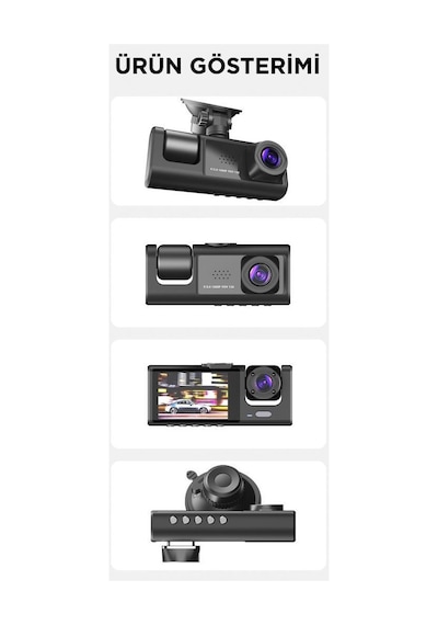 Torima Ta-01 Siyah 1080p Araç İçi 3 Kameralı Lcd Ekranlı Gece Görüşlü , G-sensör , Geri Görüş Kameralı Yol Kayıt Araç Kamerası