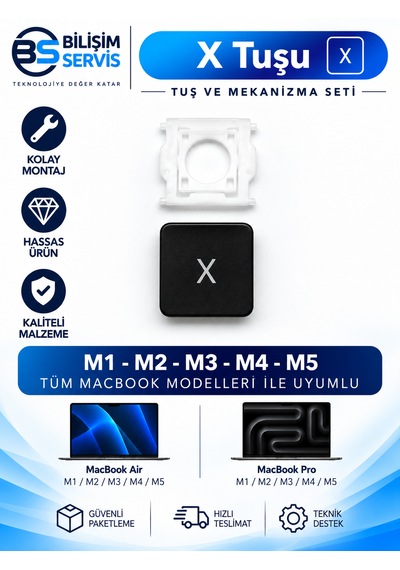 Apple Macbook Pro & Air M1-m2-m3-m4-m5 Uyumlu Mekanizmalı X Tuşu