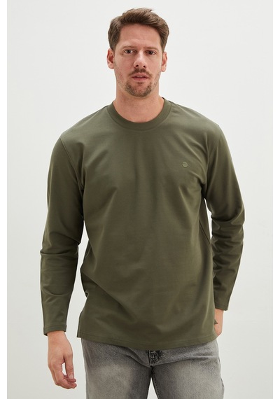 Fullamoda Baskılı Bisiklet Yaka Sweatshirt Koyu Yeşil