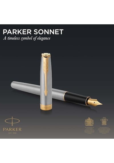 Parker Sonnet Paslanmaz Çelik Altın Tasarımlı Dolma Kalem, Orta K Diğer