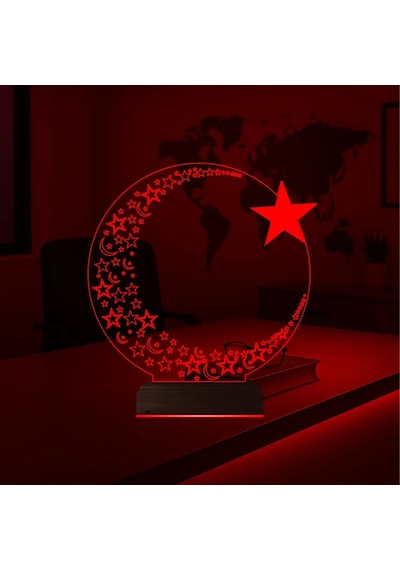 Luvivia Ay Yıldız Türk Bayrağı 3d Lamba - Masa Gece Lambası V2 Şeffaf