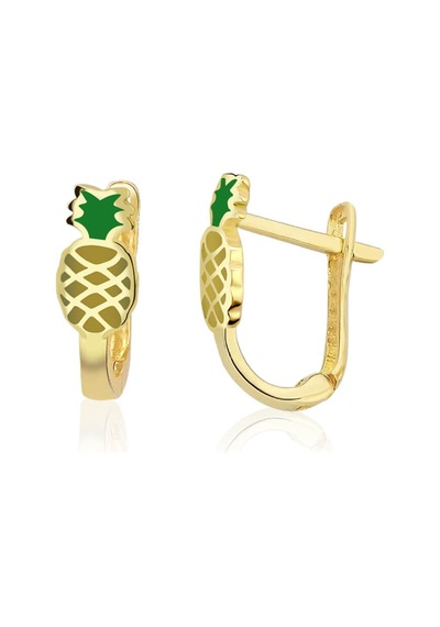 Lilarote Ananas Figürlü Çocuk Altın J Küpe