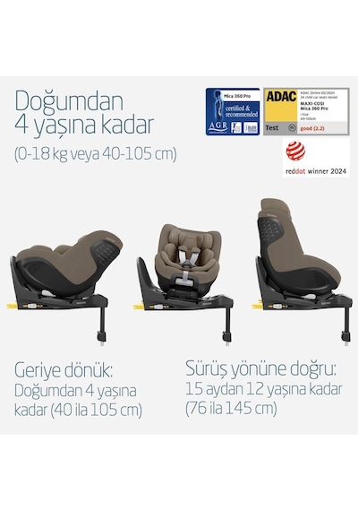 Maxi-Cosi Mica 360 Pro I-Size Dünyanın Ilk Kızaklı, Araç Dışına Çıkabilen Adac'lı Isofix'li 360 Dönebilir Yatabilir 0-18 kg Bebek Oto Koltuğu Authentic Truffle