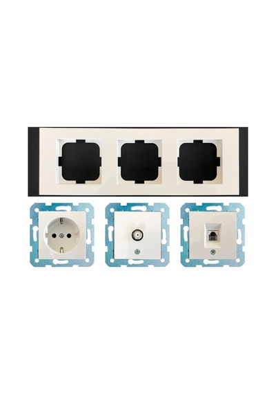 Ovivo Grano Beyaz Üçlü Set - Tv - Data Cat 6 Internet- Topraklı Priz