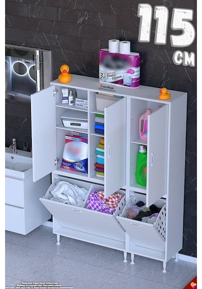 Ohbe 75 + 45cm Genişlik 160cm Boy 32,5cm Derinlik Kirli Sepetli 3 Uzun Kapak Çok Amaçlı Banyo Dolabı 75 + 45 Cm Ohbe 75 + 45cm Genişlik 160cm Boy 32,5cm Derinlik Kirli Sepetli 3 Uzun Kapak Çok Amaçlı Banyo Dolabı 75 + 45 Cm