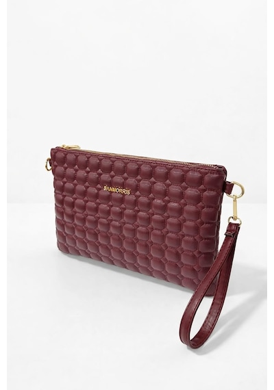 Sanmorris Kadın Suni Deri Ayarlanabilir Çapraz Ve El Askılı Portföy, Clutch Çanta Bordo