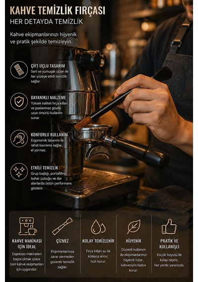 Espresso Makinası Kahve Değirmeni Çift Taraflı Grup Temizleme Fırçası Cin464khv Kahverengi