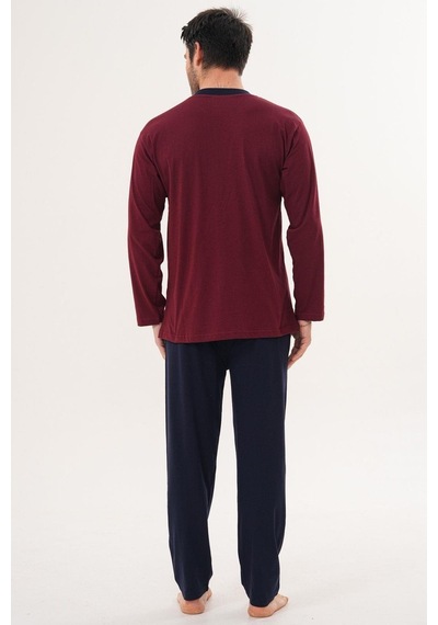 Markalinda 3126 Bordo %100 Pamuk Büyük Beden Erkek Pijama Takımı Bordo