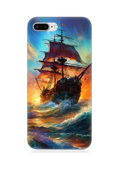 Apple Uyumlu iPhone 7 Plus Kızıl Deniz Yelkenli Gemi Desenli Silikon Kılıf