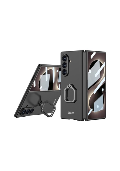 Galaxy Uyumlu Z Fold 8 Ultra Kılıf Kıpta Flip Ring Kamera Korumalı Kılıf Siyah
