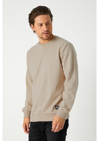 Mmetalic Erkek Basic Bisiklet Yaka Bej Weatshirt Bej
