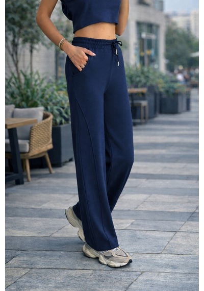 Gugus Kadın Modal Alt/üst Takım Kısa Kollu T-shirt Bol Paça Eşofman Wide Lege Model Lacivert Gugus Kadın Modal Alt/üst Takım Kısa Kollu T-shirt Bol Paça Eşofman Wide Lege Model Lacivert