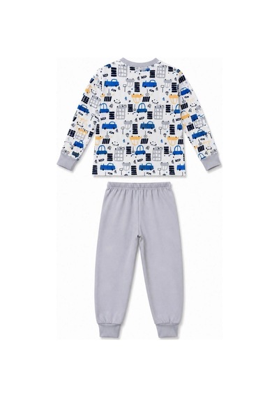 Novalisse Erkek Çocuk Premium Penye Uzun Kollu Desenli Pijama Takımı 2-11 Yaş - Gri Çoklu Renk