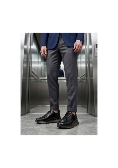 Crc Ayakkabı Premium Hakiki Deri Siyah Erkek Comfort Sneaker Bağcıklı Ayakkabı