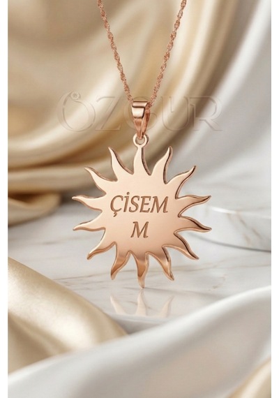 925 Ayar Gümüş İsimli Güneş Figürlü Kolye Rose Gold