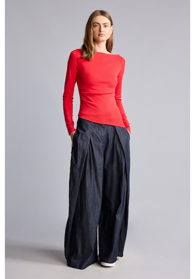 Defacto Slım Fıt Kayık Yaka Ribana Uzun Kollu Tişört G1581ax26aurd51 Kırmızı-rd51