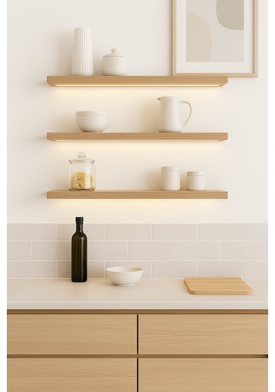 40 Cm 3lü Safir Meşe Mdf Uçan Duvar Rafı Gizli Bağlantı Kitaplık