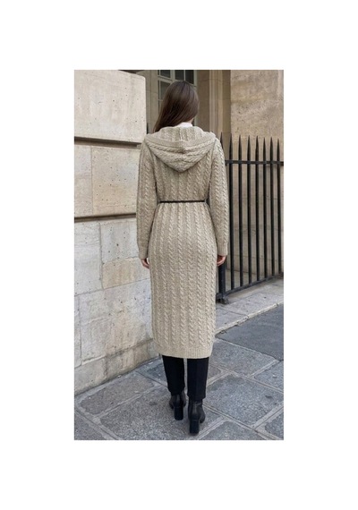 Onno Style Women Saç Örgü Triko Uzun Kadın Hırka Krem