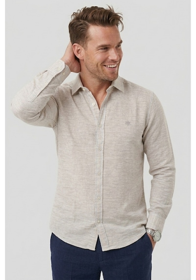 Rizzup Krem Slim Fit Çizgili %100 Pamuk Erkek Gömlek Nefes Alan Şık Günlük Gömlek 2602626