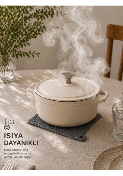 2'li Silikon Nihale Taş Model Görünüm Isıya Dayanıklı Yanmaz Yapışmaz Tencere Çaydanlık Altlığı Mutfak Aksesuarı Antrasit