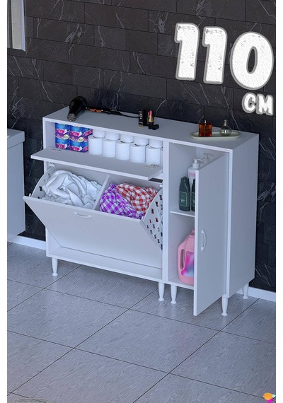 Alya 110 Cm Modüler Çift Sepetli Banyo Dolabı Ve Mutfak Kiler Düzenleyici Beyaz 70+40 X97x32 Cm Alya 110 Cm Modüler Çift Sepetli Banyo Dolabı Ve Mutfak Kiler Düzenleyici Beyaz 70+40 X97x32 Cm