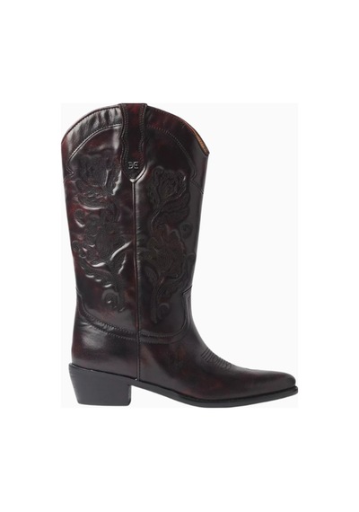 Sam Edelman Rue Bordo Deri Nakış Detaylı Sivri Burun Alçak Topuklu Western Kadın Bot