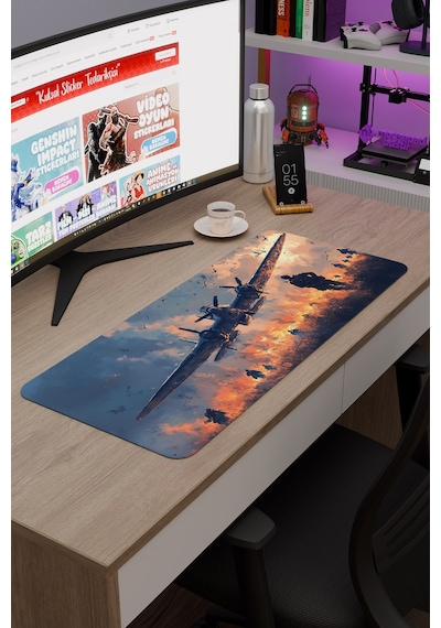 Airplane Uçak Kaymaz Dikişli Kauçuk Oyuncu Mousepad V5 - 70x30 Xl Gaming Mouse Pad Fare Altlığı