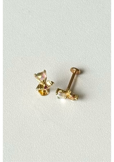 Pembe Şekertaşlı Gold Düz Barlı Helix&tragus Piercing 316l Cerrahi Çelik 3
