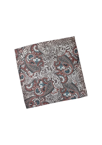 Mim Eşarp Emilya Fres Krep Leopar Desenli Eşarp 90x90 Cm Gri - Kırmızı