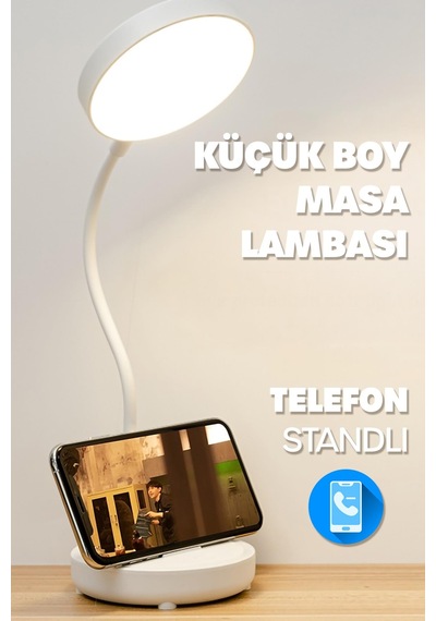 Şarjlı Masa Lambası Işık Ayarlanabilir Telefon Tutuculu Ders Çalışma Okuma Işığı Beyaz Işık 0644 Beyaz