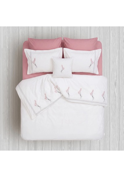 Snowdrop Nakışlı 7 Parça Çift Kişilik Nevresim Takımı Pudra-canlı Beyaz