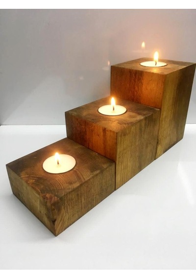 Bfdshop Dekoratif Ahşap Mumluk 3 Parça