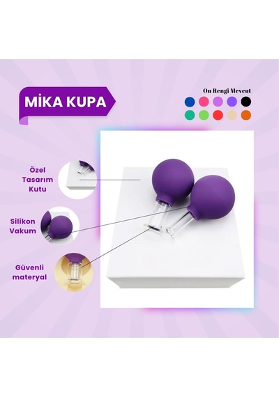 Silikon Vakumlu Mika Yüz Masaj Kupası 2'li Set Koyu Mor Çok Renkli