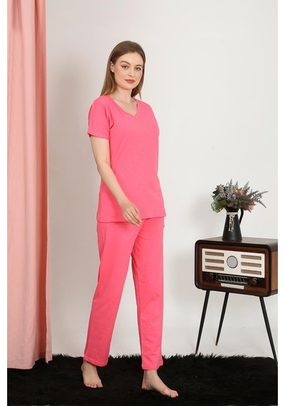 Akbeniz Kadın Kısa Kol Pamuk Penye Pijama Takım Fuşya 4213-fuşya Fuşya