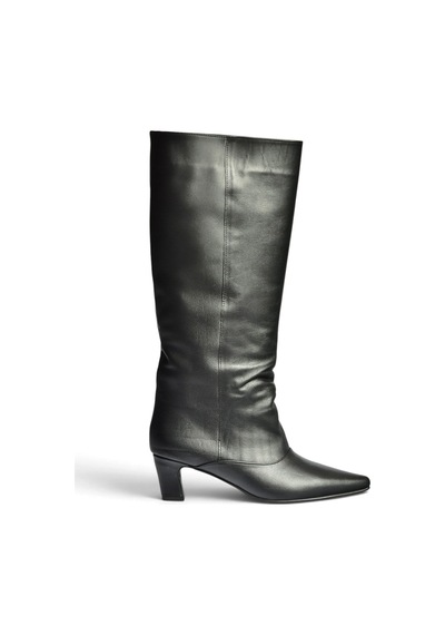 Fox Shoes Z654380203 Siyah Hakiki Deri Kalın Topuklu Kadın Çizme