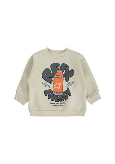 Civil Boys Real Energy Baskılı 2-5 Yaş Sweatshirt - Bej Taş Rengi
