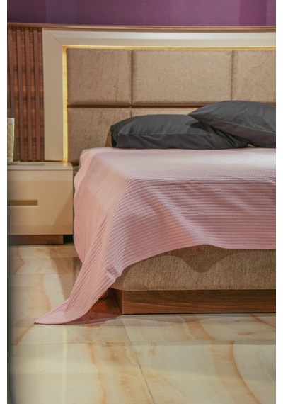 Sofline %100 Pamuk Çift Kişilik Yazlık Örgü Pike, Yatak Örtüsü, Terletmez Kumaş 240x200cm Pudra