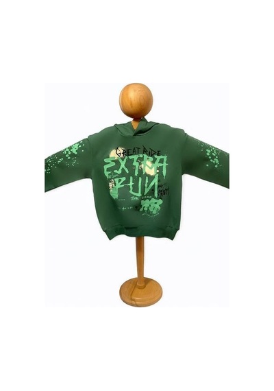 Nk Kids Erkek Çocuk Pamuklu Orta Kalınlıkta Kapüşonlu Sweatshirt-15449 YESIL