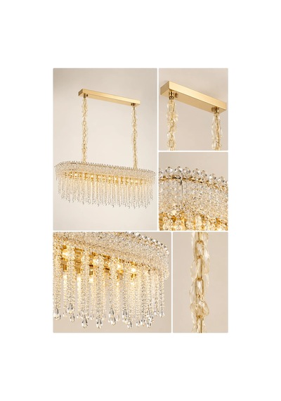Modern Premıum Sarkıt Avize 24xe14 Gold Dikdörtgen Lüks Salon Yemek Odası Avizesi