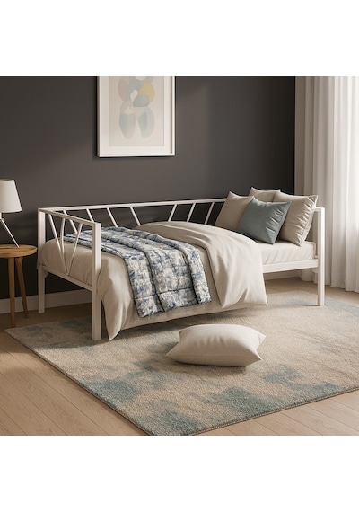 Alchera Daybed Tek Kişilik Sedir Metal Karyola Beyaz