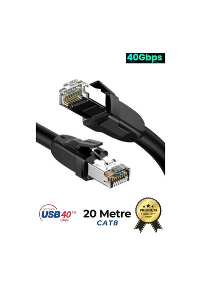 Miaxtreme Cat8 20 Metre Premium Süper Hızlı Ethernet Kablosu 40 Gigabit/s 2000mhz Metal Zırhlı Rj45 Lan Kablo
