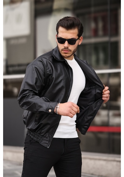 Mero Life Streetwear Siyah Oversize Rahat Kesim Deri Ceket Siyah